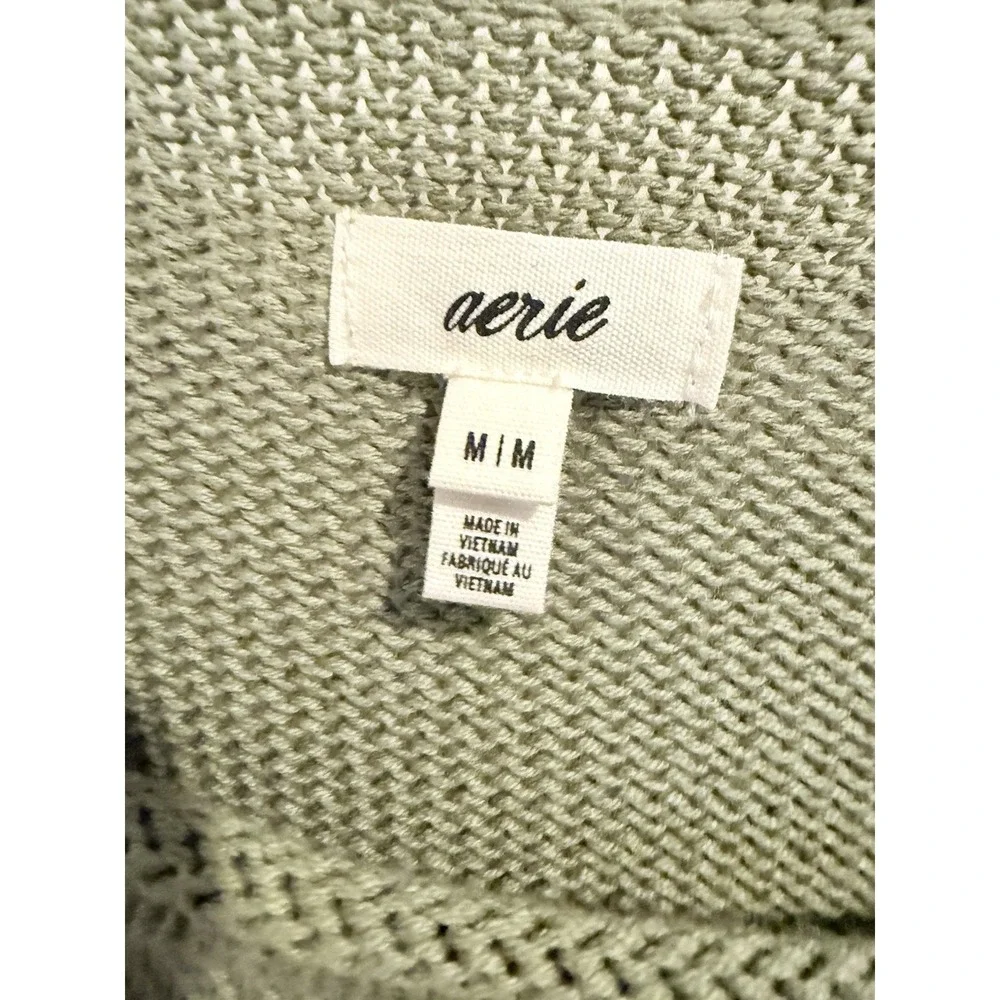Aerie Bistro Striped Knit Sweater Women's Medium Oversize Olive Rolled Neckline‎